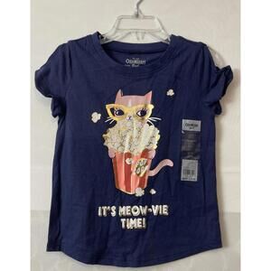 Oshkosh Girls 3t Blue Movie Cat Themed Cotton Cold-Shoulder Shirt NWT! A2540